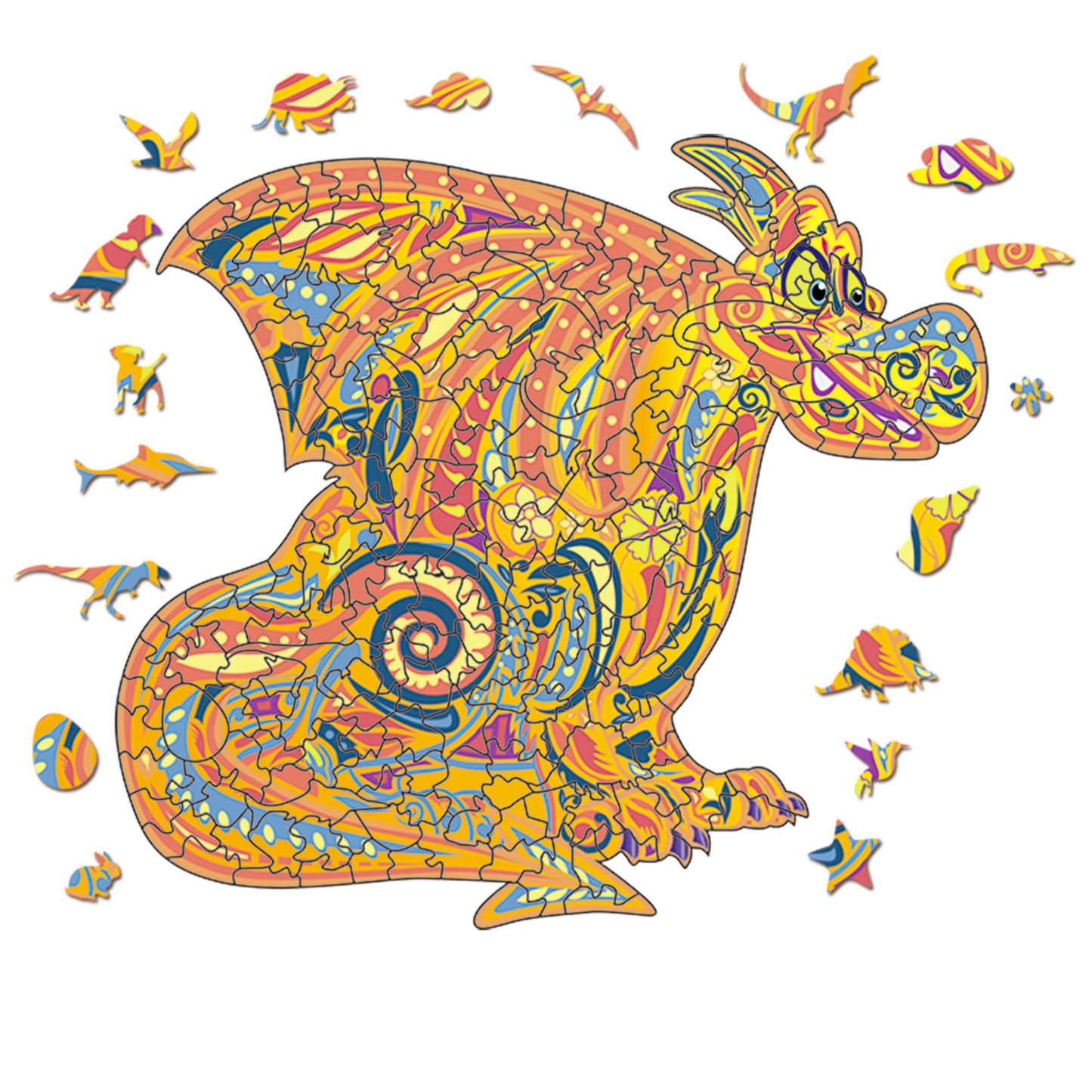 Rompecabezas de madera-Dragón de dibujos animados