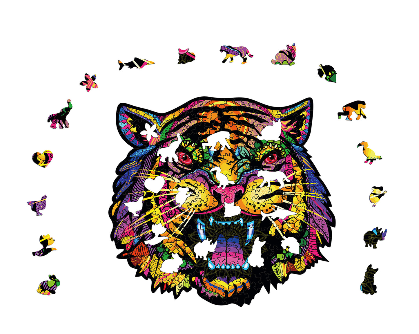 Rompecabezas de madera-Cabeza de tigre de halloween
