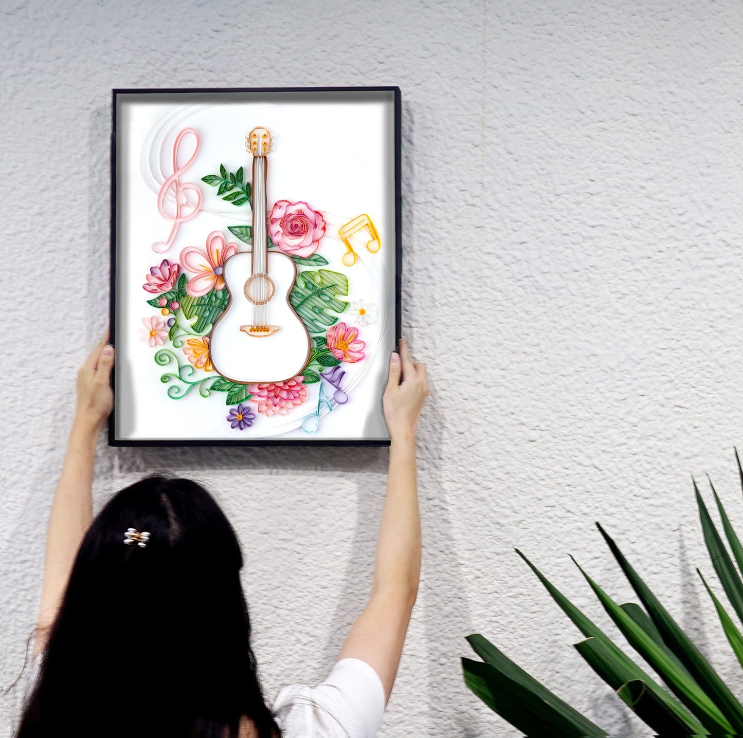 Kit de pintura de filigrana de papel - Flores y guitarra ( 16*20 inch )