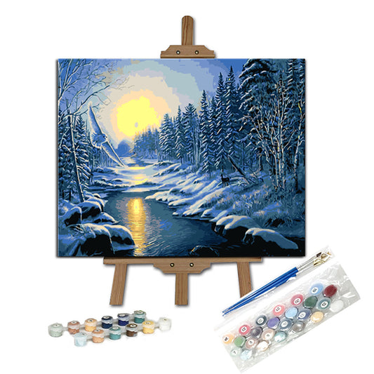 Pintar con numeros Amanecer sobre bosque helado