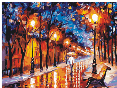 Pintar con numeros Camina en la calle de la lluvia