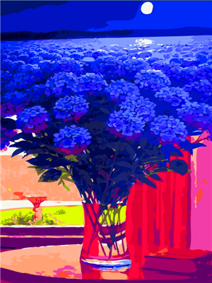 DIY PINTAR POR NÚMEROS Noche de flores azules
