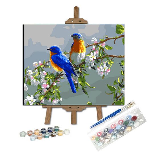 Pintar con numeros Pájaros en flor de pera