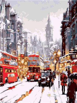Pintar con numeros Vista de la calle de nieve de Londres