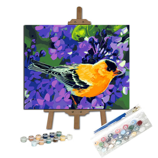 Pintar con numeros Pájaro en árbol de flor morada