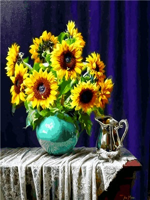 Pintar con numeros Gatito y flor del sol