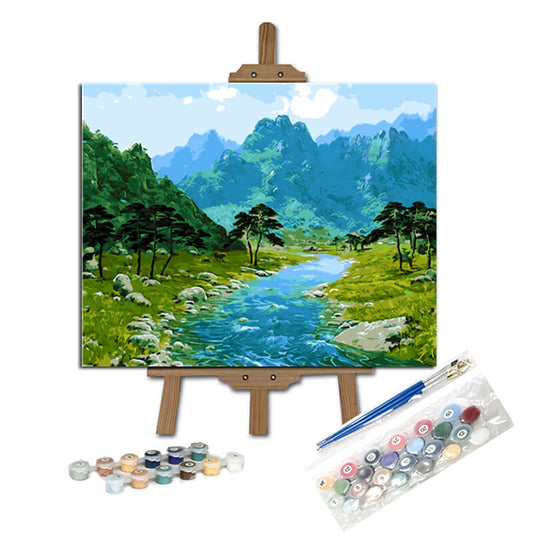 Pintar con numeros Colinas Verdes y Aguas Azules