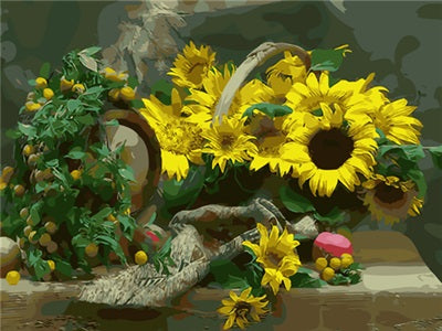 Pintar con numeros Cesta de flores de sol