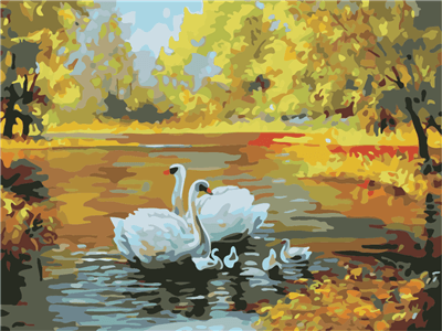 Pintar con numeros Cisnes en otoño
