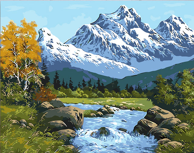 Pintar con numeros Lago Espejo de Montaña de Nieve