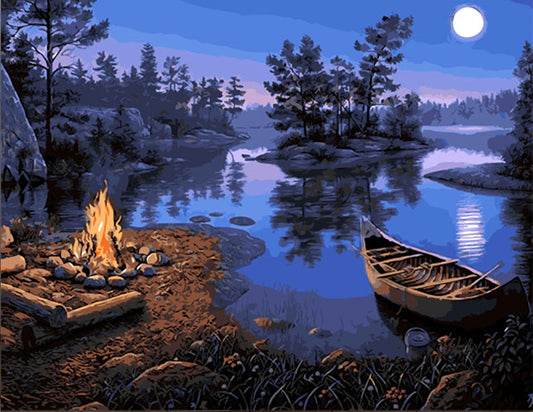 Pintar con numeros Un lago tranquilo en una noche de luna