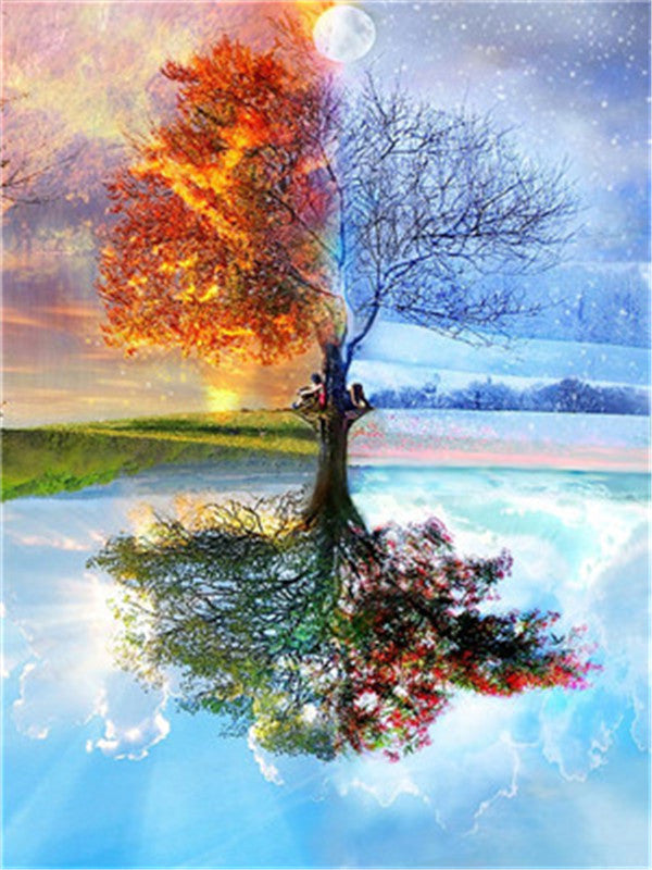 Reflexión de árbol coloreado-helnee