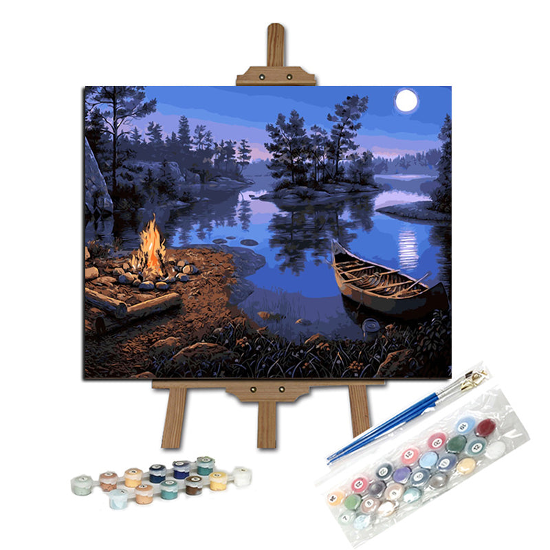 Pintar con numeros Un lago tranquilo en una noche de luna
